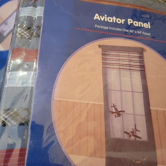 New 2 Pier 1 Kids AVIATOR CURTAINS 40X84 AIRPLANE blue red - Picture 3 of 7